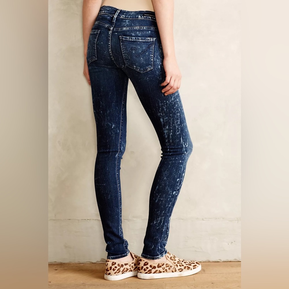 COH citizens of humanity Aritzia skinny jeans dark blue splatter denim Avedon 26